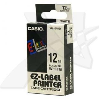 Casio originál páska do tlačiarne štítkov, Casio, XR-12WE1, čierny tlač/biely podklad, nelaminovaná, 8m, 12mm
