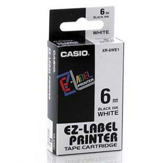 Casio originál páska do tlačiarne štítkov, Casio, XR-6WE1, čierny tlač/biely podklad, nelaminovaná, 8m, 6mm