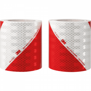 3410 Pružná prizmatická reflexná fólia, červené a biele šrafovanie, šírka 141 mm, cena za meter vpravo a vľavo