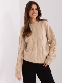 Dámsky pulover s vrkočovým vzorom v bežovej Veľkosť: UNI, Farba: Bežová