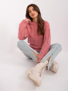 Dámsky pulover s vrkočovým vzorom v lososovej farbe Veľkosť: UNI, Farba: Ružová