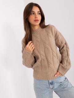 Dámsky pulover s vrkočovým vzorom v mocca farbe Veľkosť: UNI, Farba: Mocca