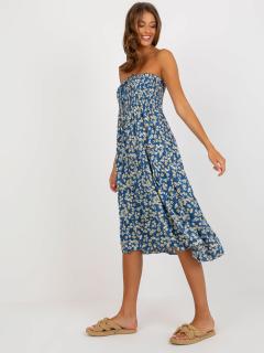 Modré letné šaty s kvetmi a volánom Veľkosť: L/XL, Farba: Modrá