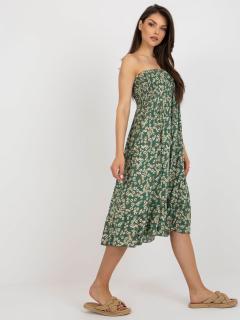 Zelené letné šaty s kvetmi a volánom Veľkosť: L/XL, Farba: Zelená