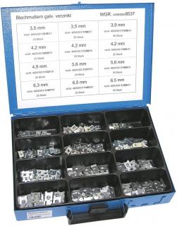 Plechové - pružné matice pre samorezné skrutky 3,5-6,5 mm, pozinkované, súprava 300 ks v kufri