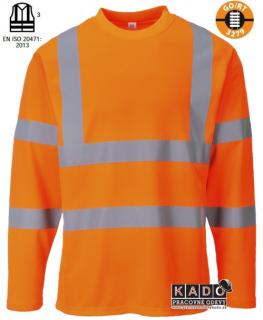 Pracovné odevy-reflexné bavlnené tričko Portwest s278 Cotton Comfort LS oranžové