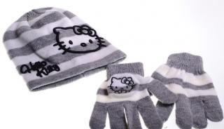 Hello Kitty čiapka a rukavice šedý pruh HK24