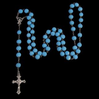 Blankytný ruženec s krížom, Ježíš Kristus a Panna Mária, plastové zdobené korálikyBlankytný ruženec s krížom, Ježíš Kristus a Panna Mária, plastové…