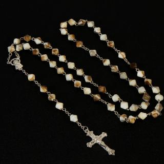 Ruženec s krížom, Ježíš Kristus a Panna Mária, plastové hranaté koráliky