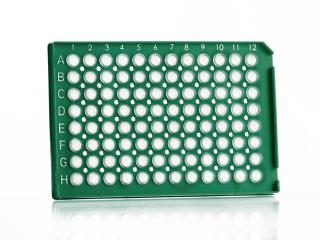 FrameStar® 96 Well Semi-Skirted PCR Plate With Upstand, ABI® Style Farba: clear wells, green frame