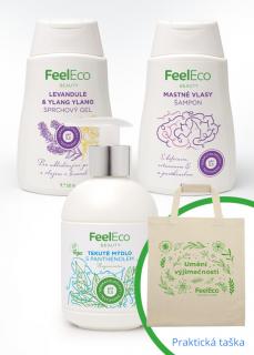 FeelEco balíček KOZMETIKA Sprchové gély Feel Eco: Granátové jablko 300ml, Tekutá mydla Feel Eco: S Arnikou, Vlasové šampóny Feel Eco: Normálne vlasy