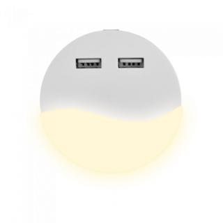 LED Nočné svetielko 0.4W (10lm), 2xUSB, okrúhle Denná biela