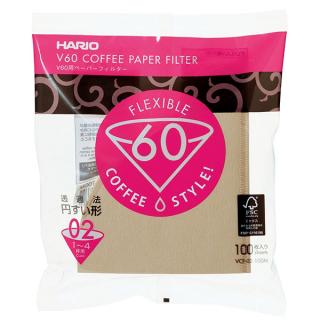 Hario papierové filtre V60-02 100 ks, nebielené (Hario V60-02, nebielené filtre)