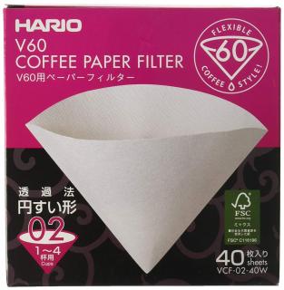 Hario papierové filtre V60-02 40 ks, biele (Hario papierové filtre pre Dripper V60-01, 40ks)