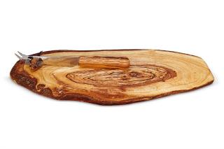 OLIWOOD Rustikálna servírovacia doska s nožíkom z olivového dreva Rozmery: grande 35 x 20 x 2 cm