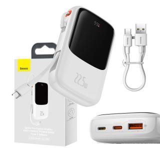 Powerbank Baseus Qpow Pro s káblom USB-C, USB-C, USB, 10000 mAh, 22,5 W (biela)