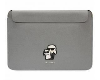 Karl Lagerfeld Saffiano Karl and Choupette Computer Sleeve 16  Silver