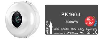 Ventilátor PRIMA KLIMA 160L - 800m3/h - Ø160mm - 1 rychlost