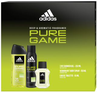 Adidas darčeková sada Pure Game sprchový gél 250 ml, deodorant body spray 150 ml, toaletná voda 50 ml