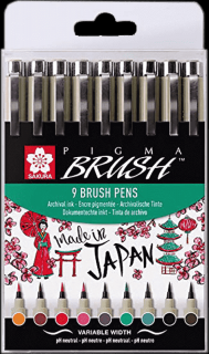Kreatívne pero SAKURA Pigma® Brush - sada 9 ks (Kreatívne perá SAKURA Pigma® Brush Pens)