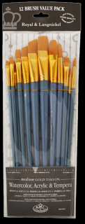 Štetce so syntetickými vlasmi mix - 12 dielny set - RSET-9312 (Štetce Royal Langnickel medium Gold Taklon Filbert Variety)