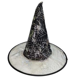 Čarodejnícky klobúk priehľadný pavúky čierno-strieborný