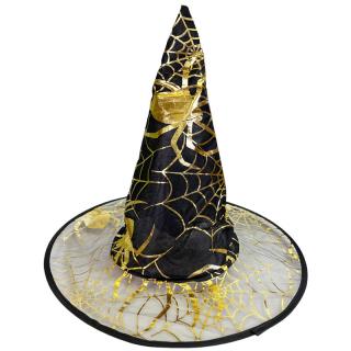 Čarodejnícky klobúk priehľadný veľký pavúk čierno-zlatý