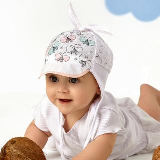 Letná vzdušná čiapka pre dievčatko biela - Motýle, obv. hlavy 40 cm