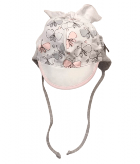 Letná vzdušná čiapka pre dievčatko biela so sivou - Motýle, obv. hlavy 42 cm