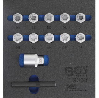 Modul 1/6 - hlavice na skrutky ráfika pre Mercedes-Benz, 12 dielov, BGS 9338 (Tool Tray 1/6: Rim Lock Socket Set for Mercedes-Benz | 12 pcs. (BGS 9338))