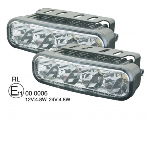 Denné svetlá 4 LED MYCARR SJ287E svietenie 2x4,8W 12V / 24V ECE R87 (Denné svetlá 4 LED MYCARR SJ287E svietenie 2x 4,8W 12V alebo 24V s homogizáciou ECE R87 (E11))