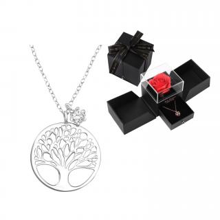 Glory Valentínsky strieborný náhrdelník Strom života so zirkónom v darčekovej krabičke s ružou VS1015