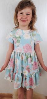 Dievčenské šaty bavlnené svetlo modré s kvetmi Veľkosť: 98