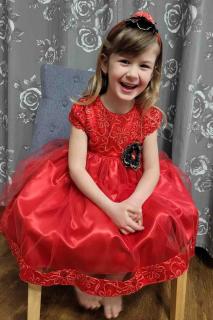 La Dora dievčenske šaty červené s čelenkou Veľkosť: 128