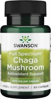 Swanson Chaga Mushroom, Ryšavec šikmý, 400 mg, 60 kapsúl