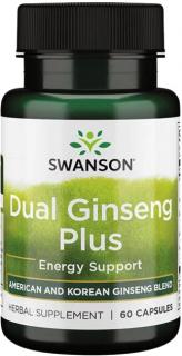 Swanson Dual Ginseng Plus, kombinácia 4 adaptogénnych bylín, 60 kapsúl